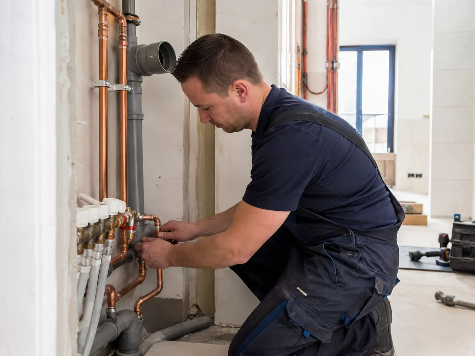 Person working on copper pipework