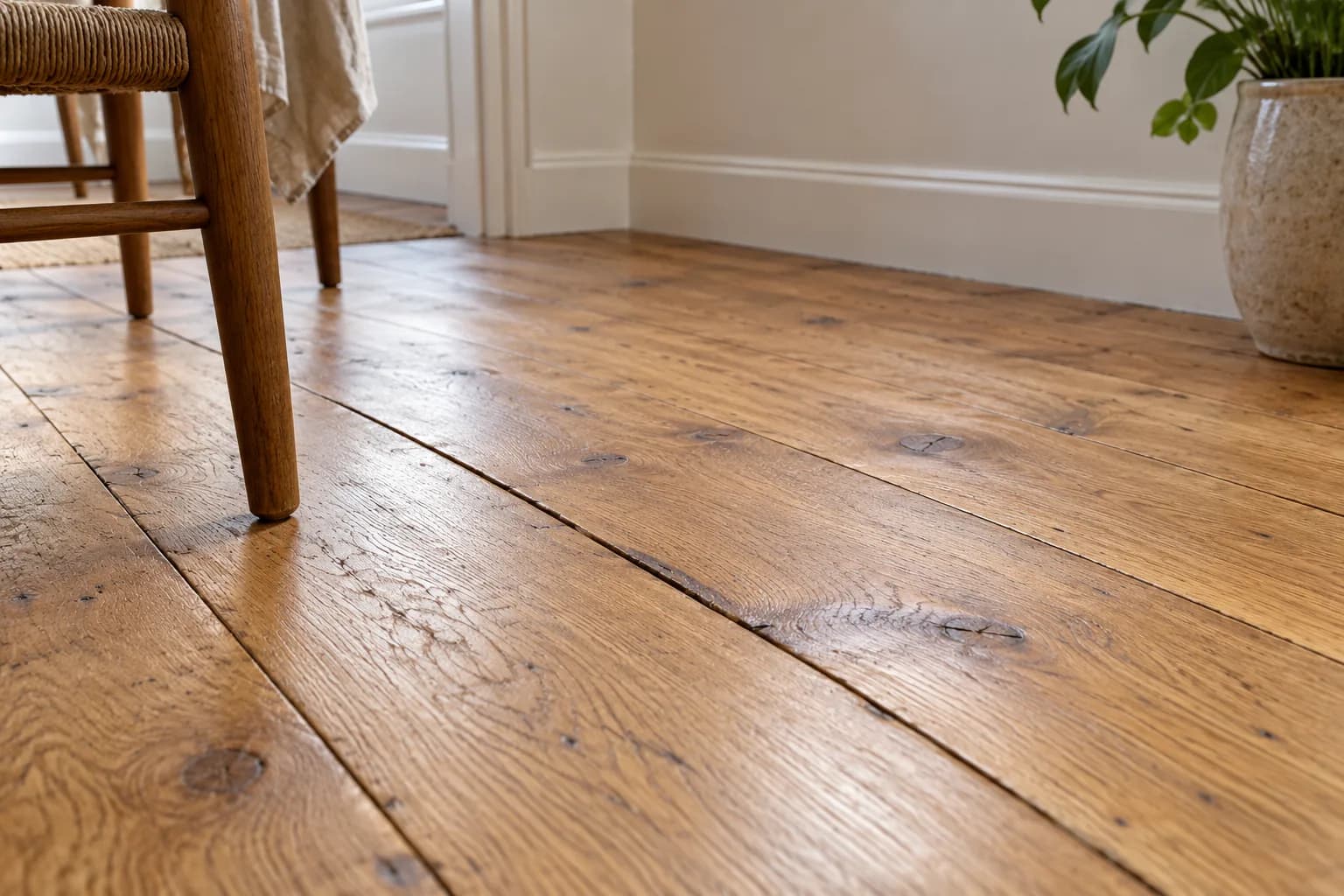 Illustratie van een houten plankenvloer in een lichte woonkamer