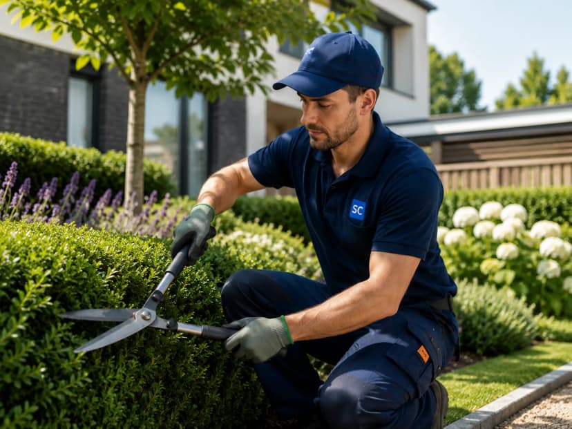 Hovenier aan het werk in een tuin