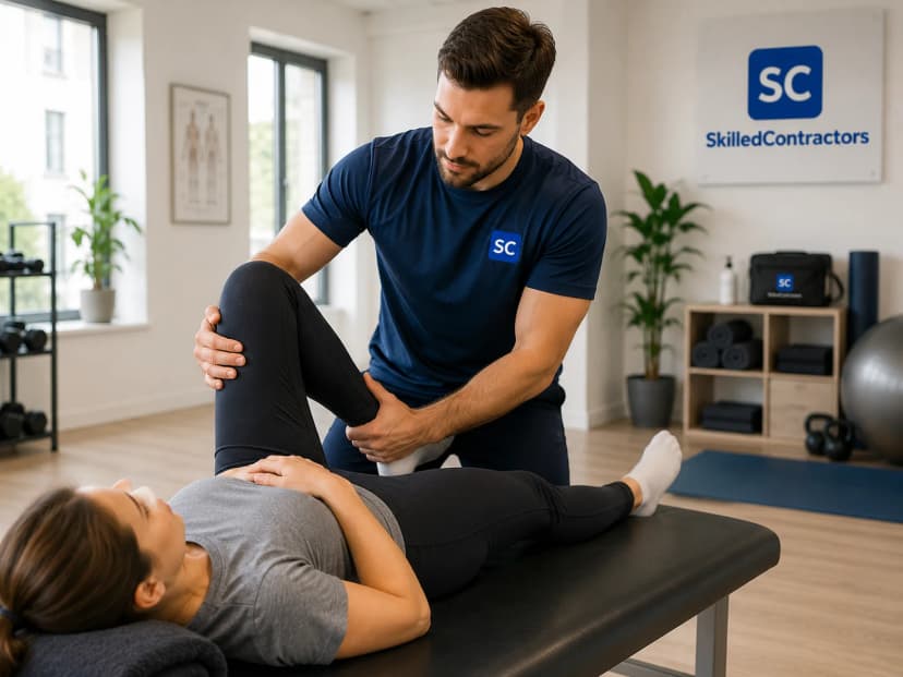 Health and wellness professional supporting a client during exercise