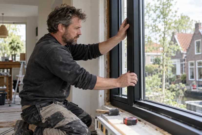 Window and door installer working in a Dutch home