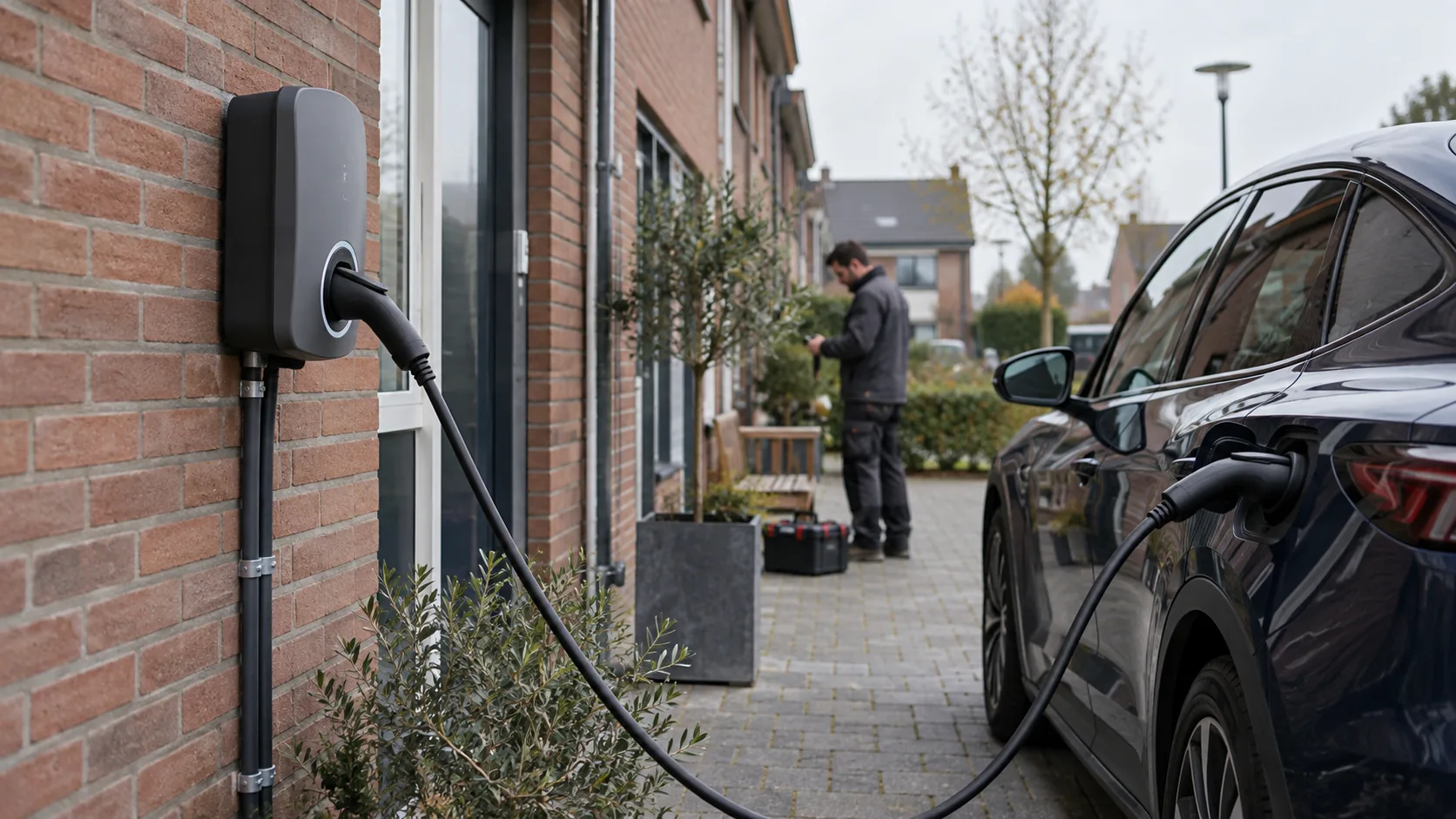 Home EV charge point outside a Dutch house