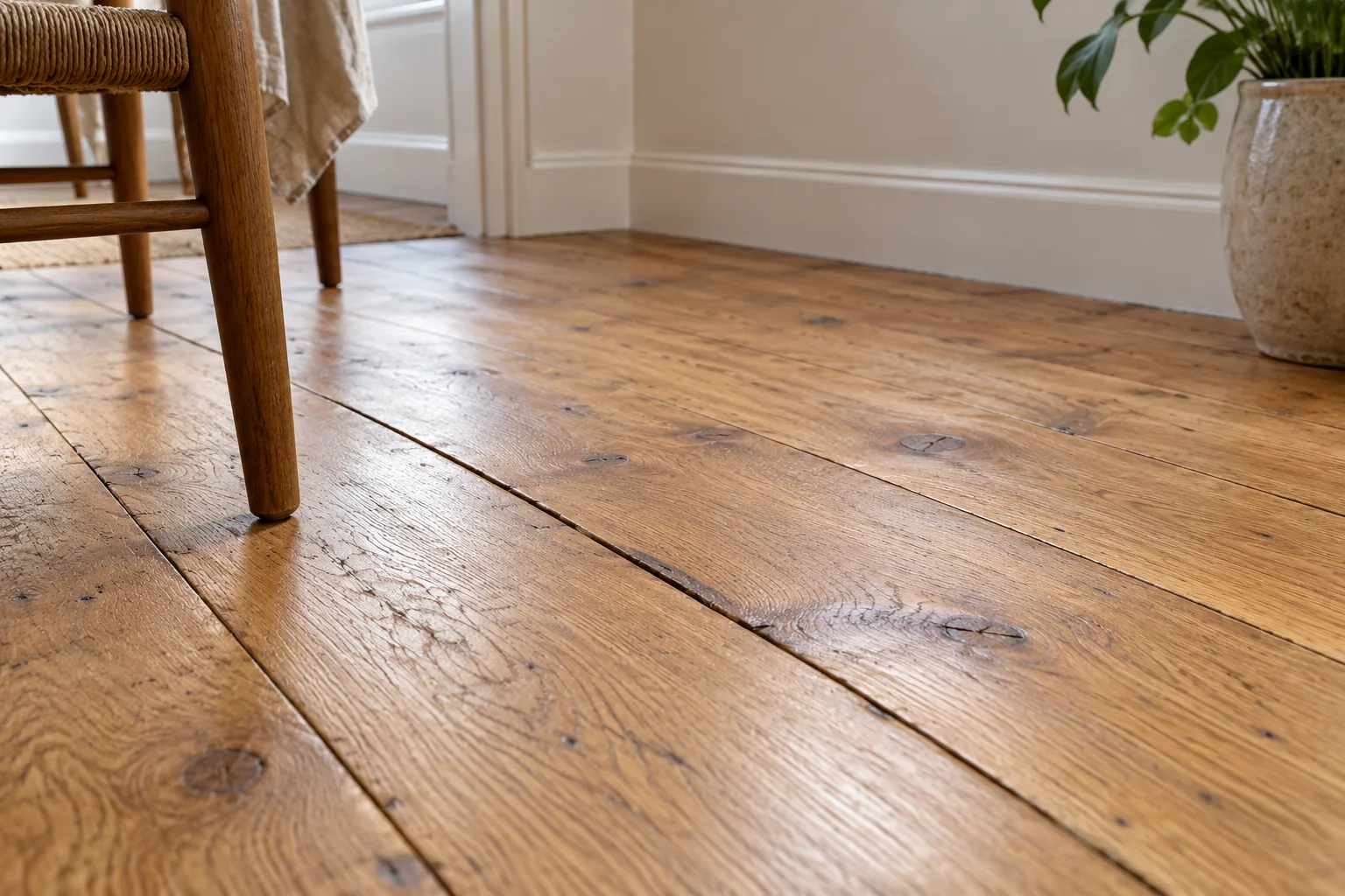 Illustratie van een houten plankenvloer in een lichte woonkamer