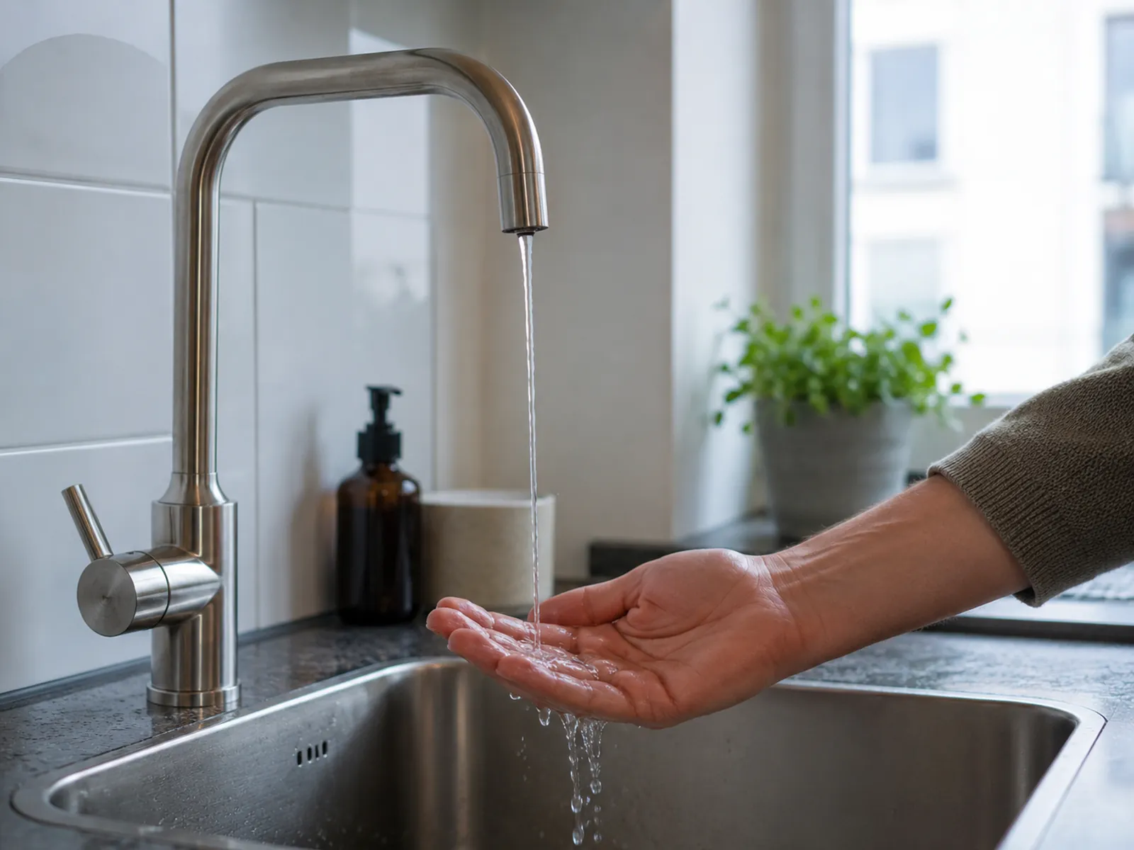 Kraan met zwakke waterstraal door lage waterdruk in huis