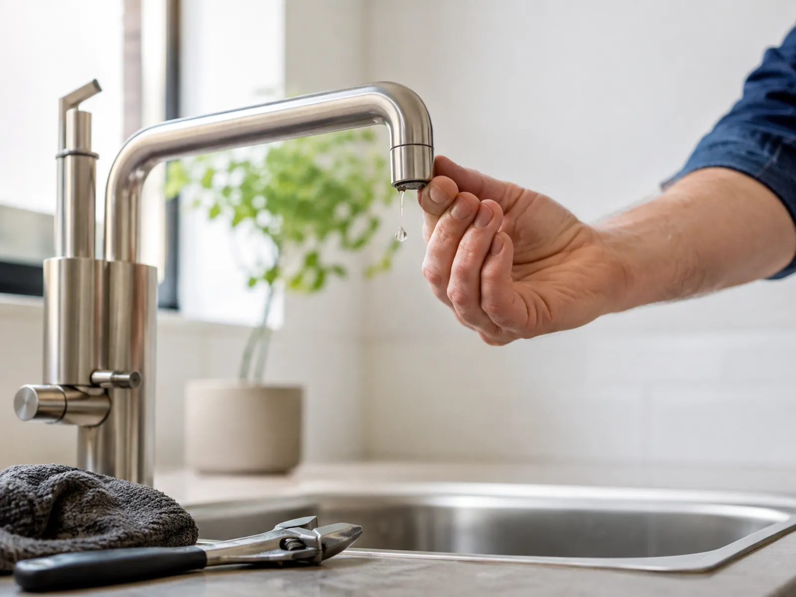 Lekkende kraan met druppelwater bij een wastafel of gootsteen